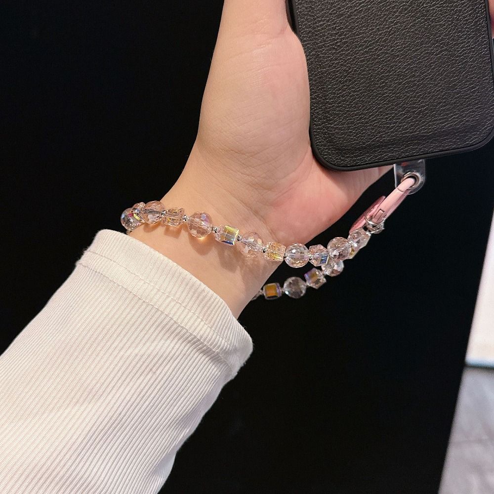 With Clip Crystal Beads Phone Chain Anti-lost Love Phone Pendant  Car Key Accessories
