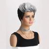 Fashion Short Wavy Wig Women White Black Gradient Fluffy Synthetic Hair Natural Look