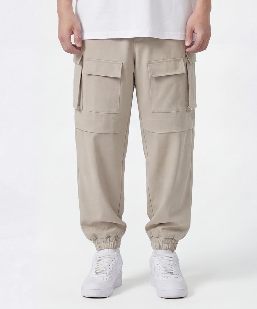 SEVENSELAH Multi-Pocket Flap Cargo Joggers Sand Beige