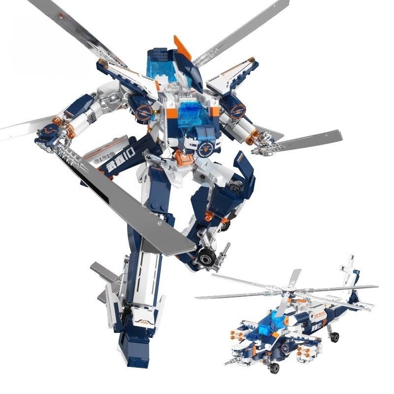 Jaki Original Transformable Kids Building Blocks Set, 2 Modes : Warrior & Helicopter, Perfect Gift For Boy Birthday/Christmas