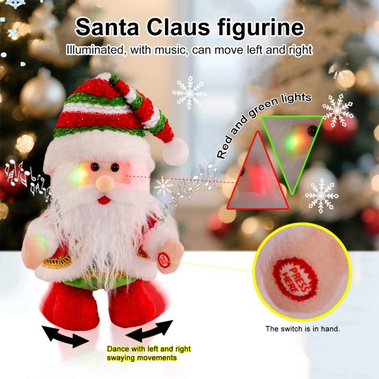 Santa Claus Ornament Electric Walking Singing Santa Toy with Funny Moves Songs Stuffed Christmas Doll Holiday Decoration