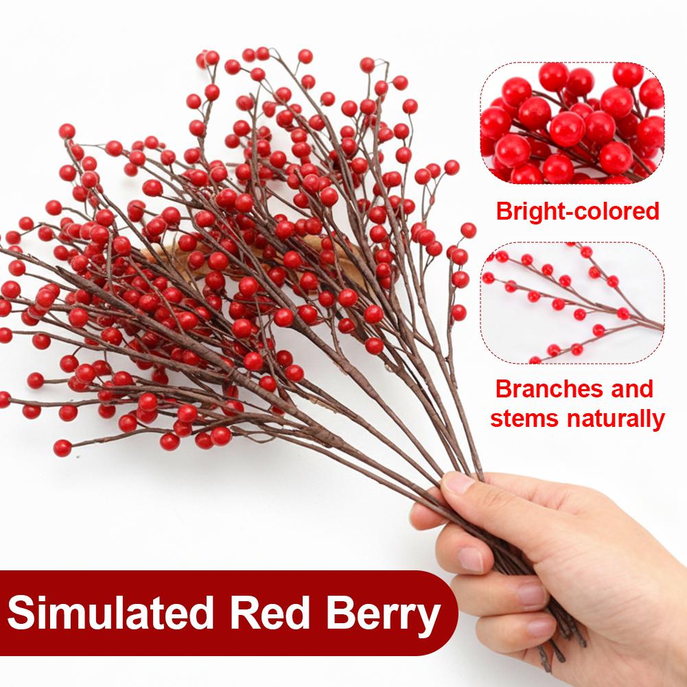 12Pcs 35/40cm Simulated Red Berry Artificial Red Berries Fruit Wedding Home Table Party Decor Christmas New Year DIY Bouquet