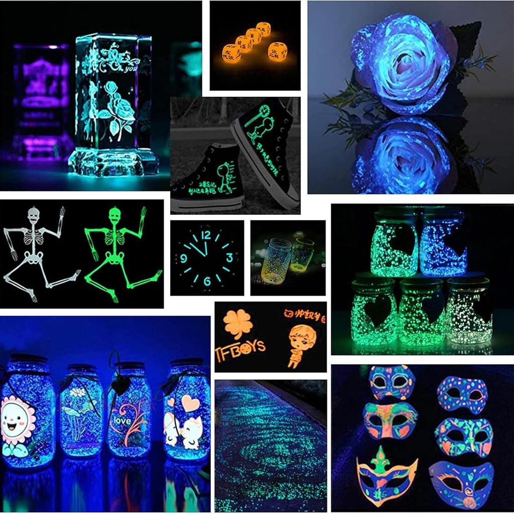 SEISSO Glow-in-the-Dark Powder, Luminous Pigment Powder, Pearlescent Colors, High Brightness, Long-Lasting Glow, UV Resin, Epoxy Resin, Slime,