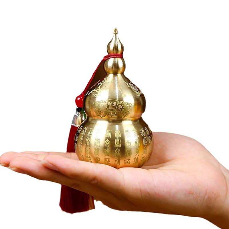 Gourd Ornament: Open-Top Chinese-Style Brass Feng Shui Gourd—Desktop Wealth-Bringing Carved Feng Shui Decorative Item