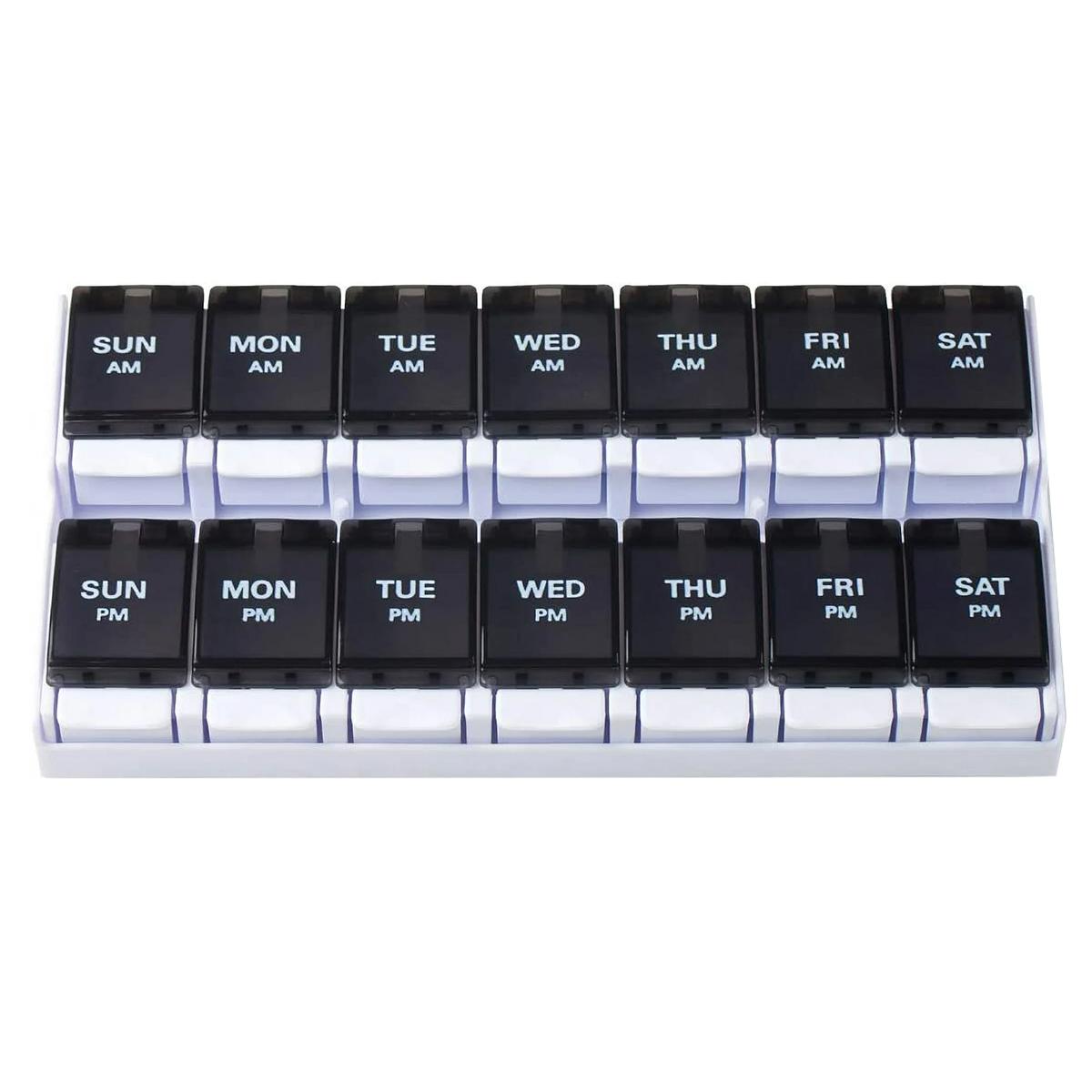 

Pill Storage Case Family Health Care Box Double-Row 14-Cell Portable Pill Box AM PM 2 Times A Day for Travel Outdoor Home 2025 чорний