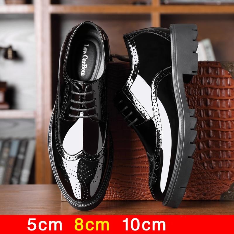 Luxury Men Brogues Patent Leather Elevator Shoes Man Height Increase Insole 8cm/10cm Black Formal Business Wedding Men Shoes New