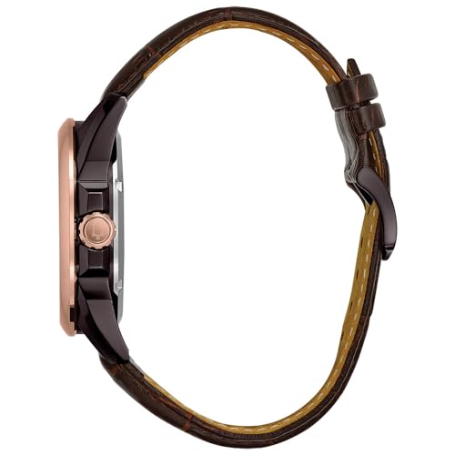 Bulova 98A165 Men's Stainless Steel Brown Leather Band Brown Skeleton Dial Smartwatch