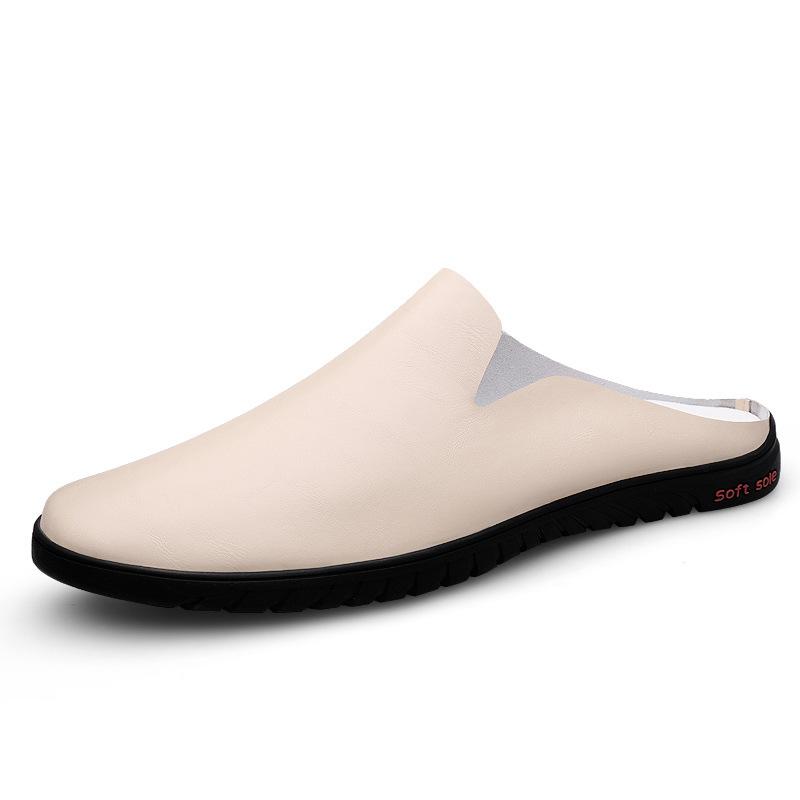 Men's Shoes 2025 Summer New Fashion Leather Surface Without Heel Half Slippers Men's Easy To Wear Lazy Shoes
