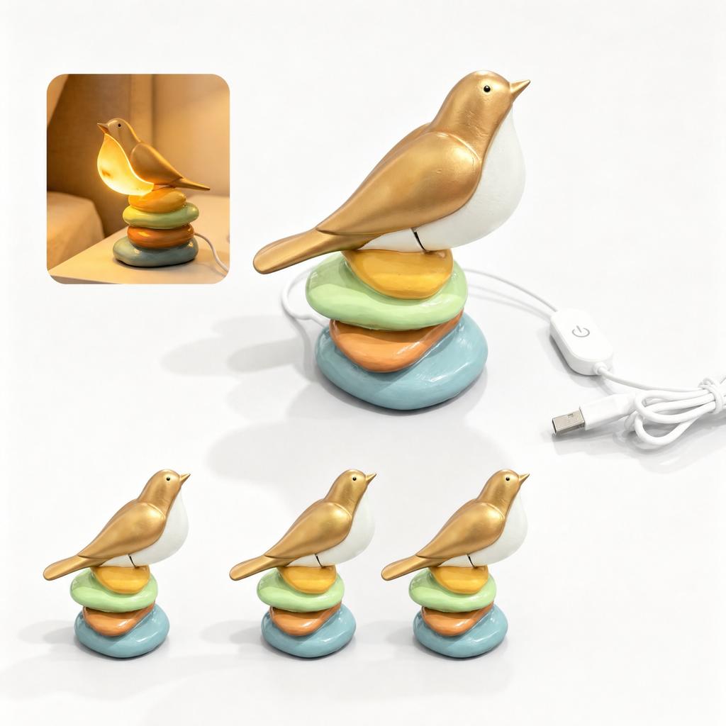 Resin Bird Night Light with 7 Brightness - Dimmable Desk Decor for Bedroom Living Room - Small Ornament