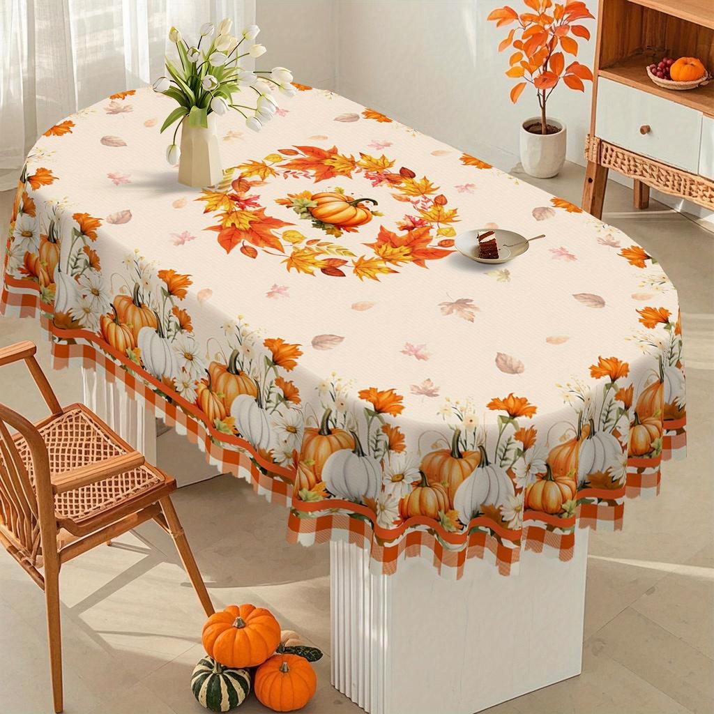 Autumn Pumpkins Daisy Floral Rectangle Tablecloth Wedding Decoration Fall Harvest Thanksgiving Theme Table Cloth For Table Decor