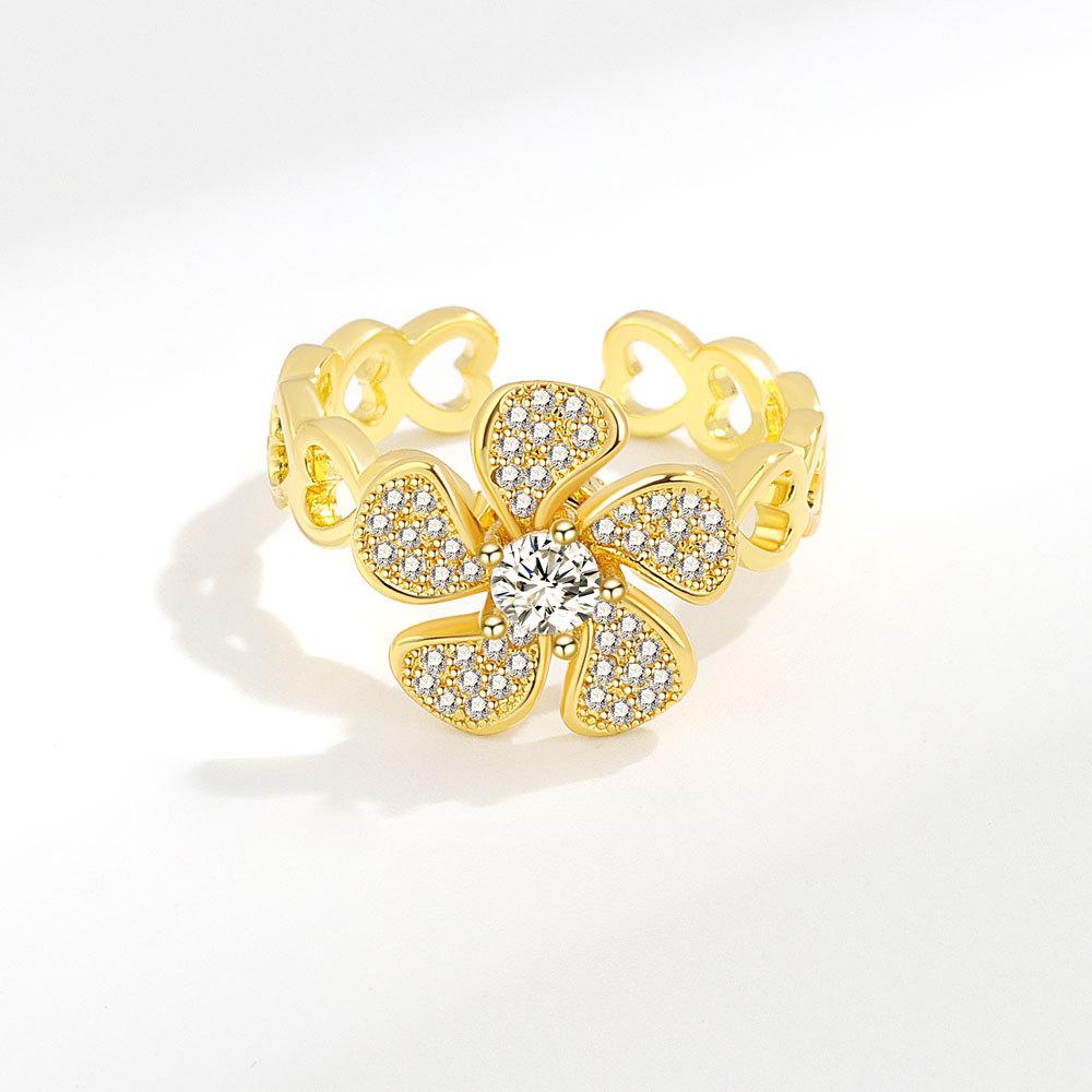 Rotatable Flower Open Ring For Women Adjustable Spinning Floral Band Unique Personality Fashion Jewelry Gift