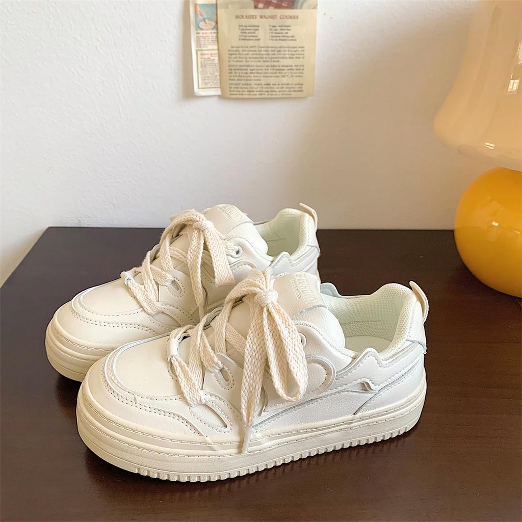 2025 Spring and Autumn New Thick-soled Versatile Casual Sports Shoes Female Ins Students Moral Training Shoes Niche Design White Shoes