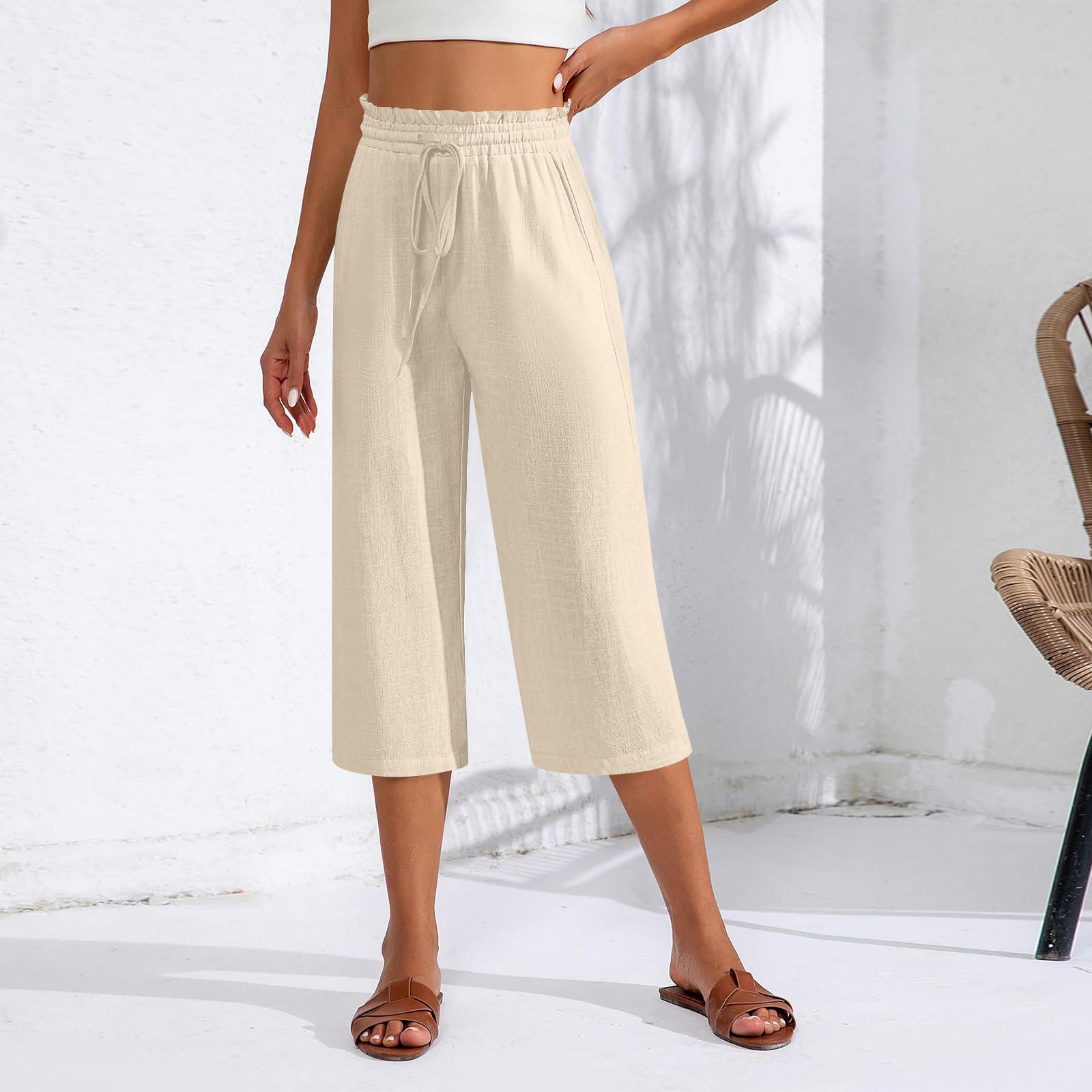 

Женские капри с карманами, свободные повседневные брюки, нарядные легкие женские мешковатые брюки-карго для походов XL бежевый