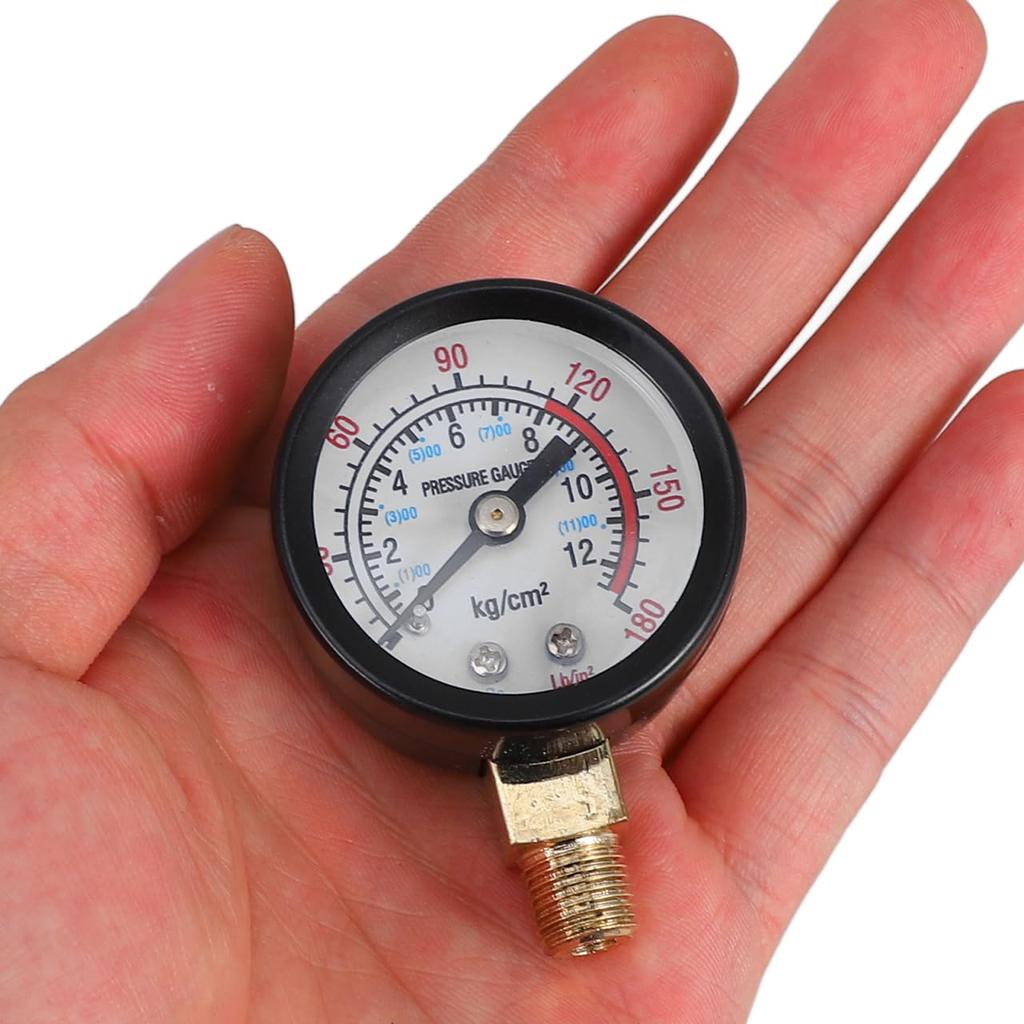 Jojofuny Air Compressor Pressure Gauge with Case, 0-12kg, High Accuracy, Brass Fittings, Bottom Mount Design, for Industrial and Home Use