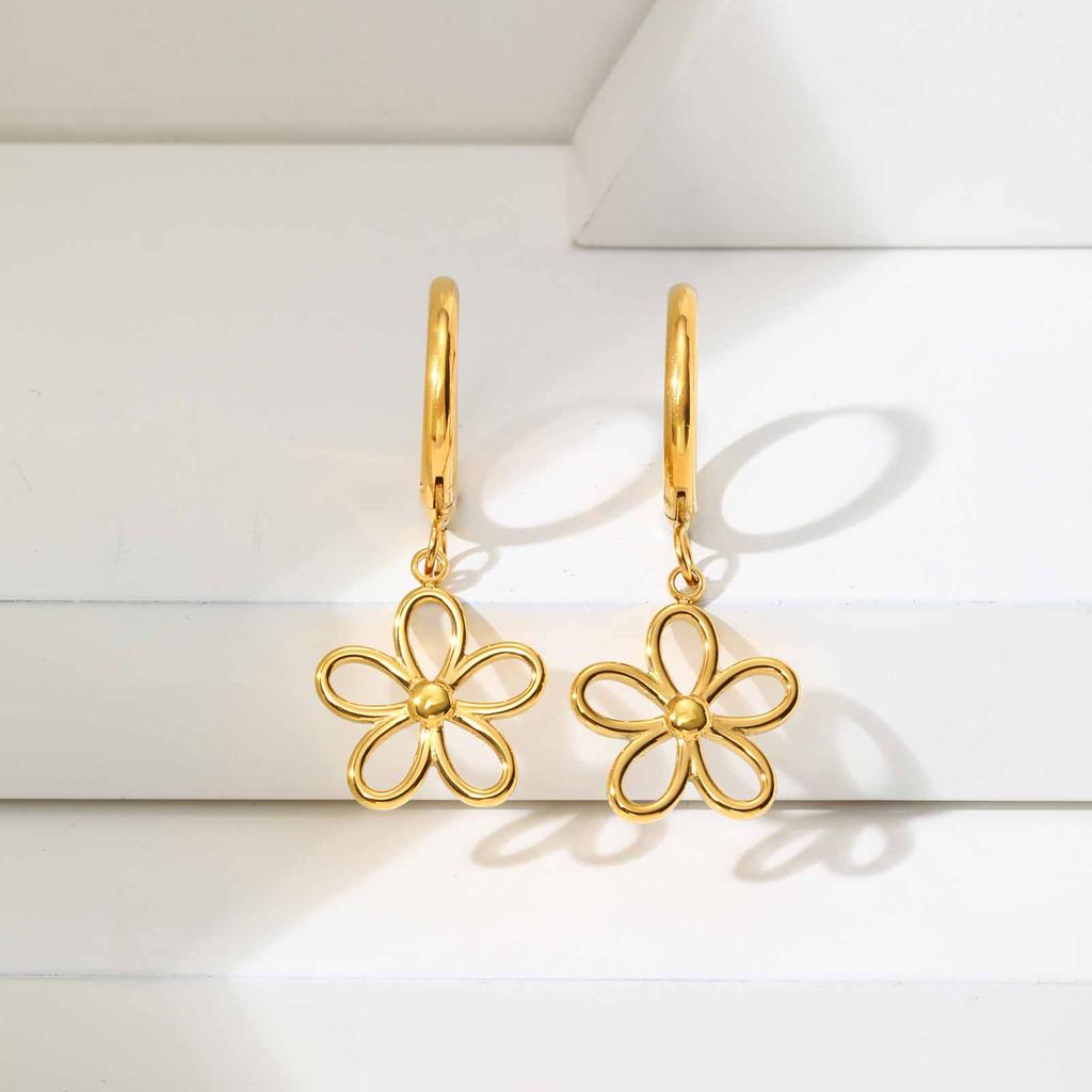 Fashion Hollow Flower Hoop Earrings for Women,Gold Color Stainless Steel Earrings,Minimalist Jewelry Gift