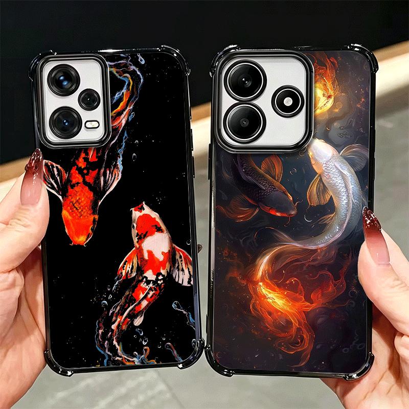 Goldener Karpfen Glücks-Koi Beschichtung Handyhülle Für Xiaomi Redmi Note 14 15 Pro Plus 13 12 11 11S 11T 10 9S 9 5G Sturzfest Airbag Abdeckung