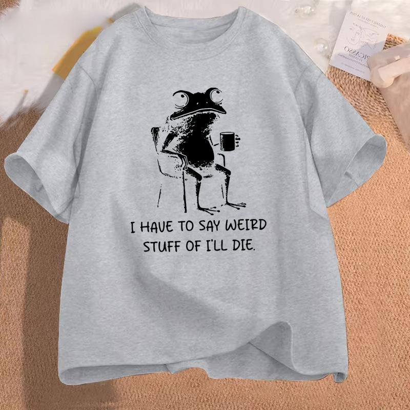 Funny Frog Weirdcore Coffee T Shirt Cotton Short Sleeve Tshirt Streetwear Casual Round Neck Frog Tees Y2k Clothes Unisex Tops