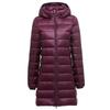 Womens Lightweight Hooded Down Jacket Mid-Length Removable Cap Korean Style Thin Winter Coat