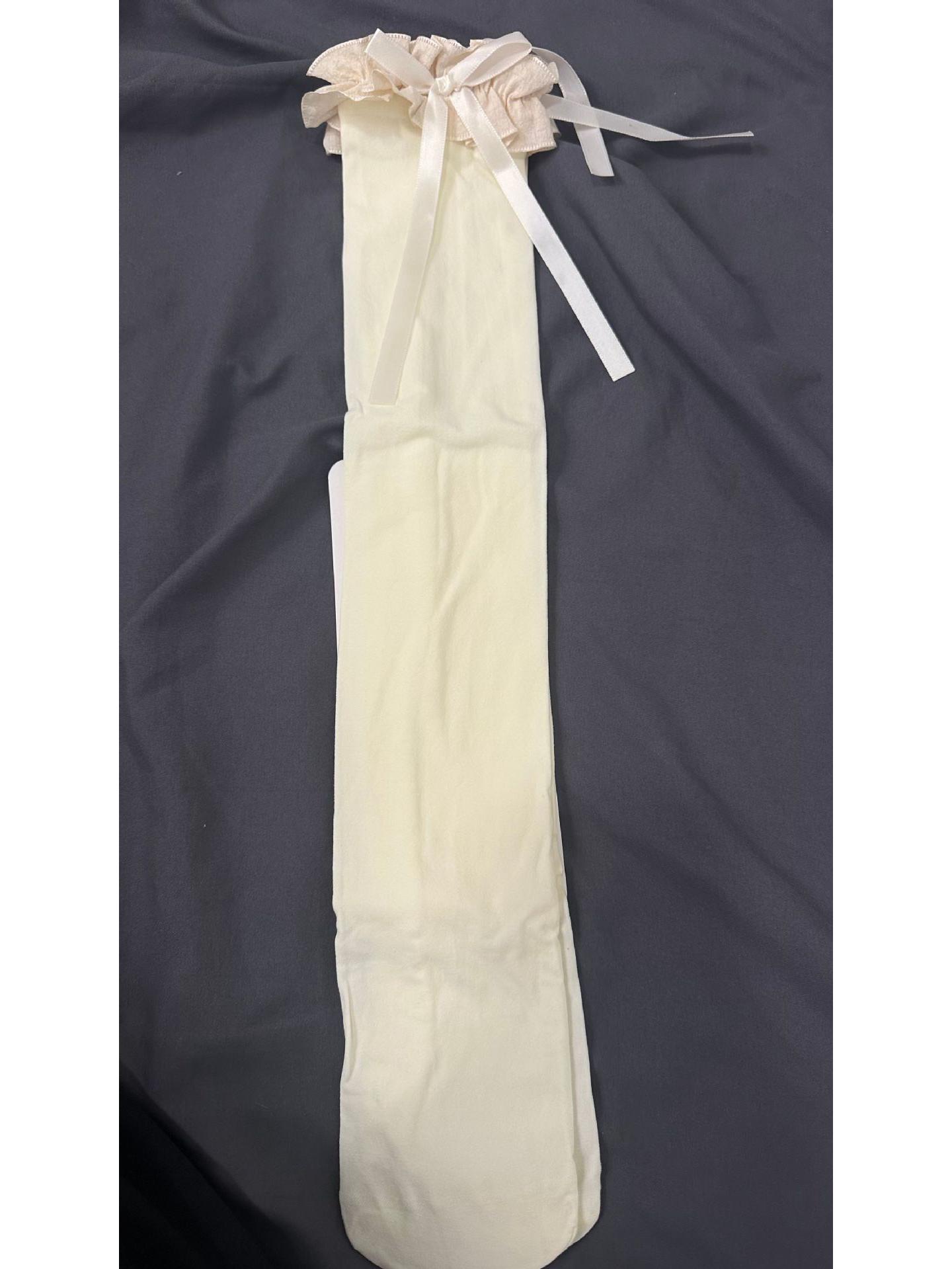 

White Bow Lace Trim Lolita Thigh High Stockings - Spring/Summer Women s Ballet Style Over-the-Knee Socks in Milk White One Size кремовый