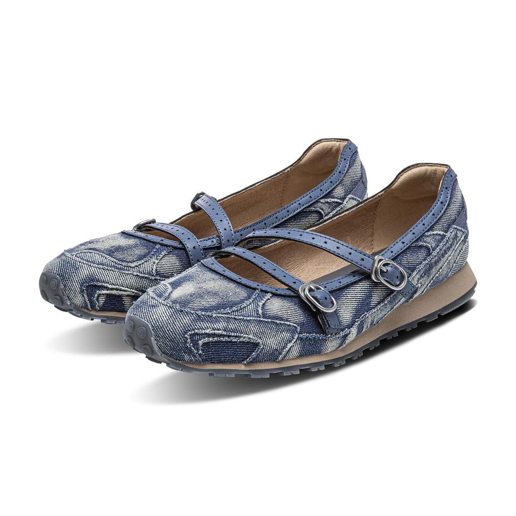 Mizuno LG 60S Low Top Ballet Mary Jane Shoes Retro Comfortable Versatile Lifestyle Casual Shoes Women Shoes Denim-Blue D1GH253001
