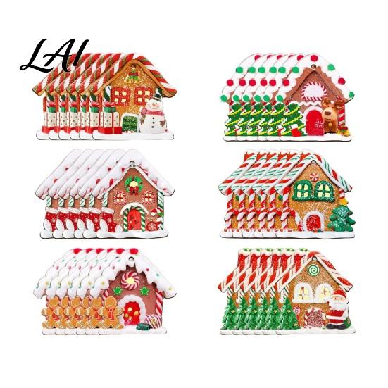 Indoor Christmas Party Decorations 24/36Pcs Gingerbread House Ornaments Wooden Xmas Tree Decor with Rope Decorative Holiday Crafts Hanging Ornaments