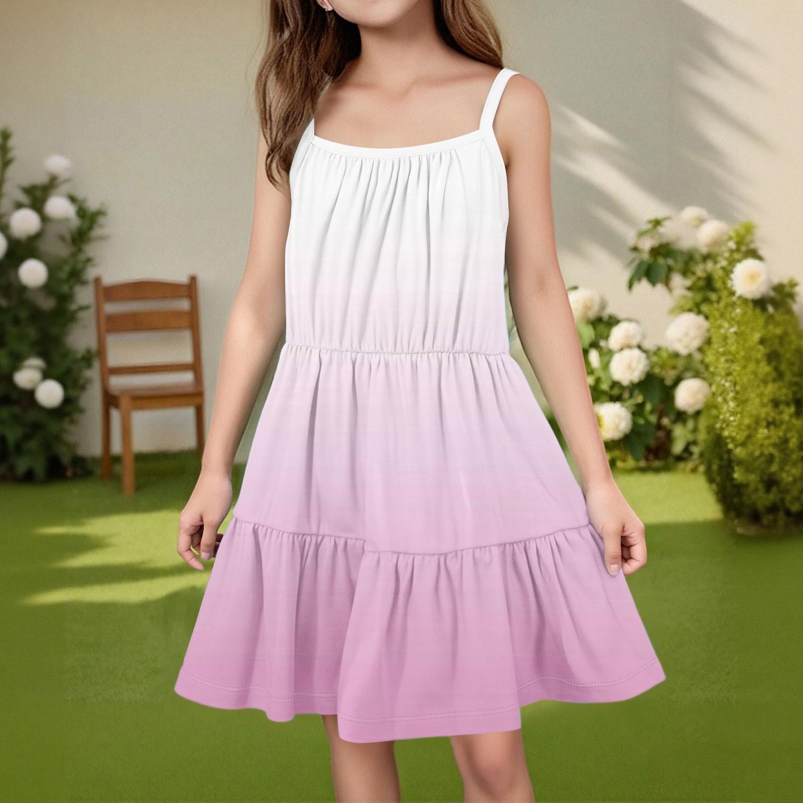 

Детское летнее повседневное модное платье без рукавов с круглым вырезом 140 розовый