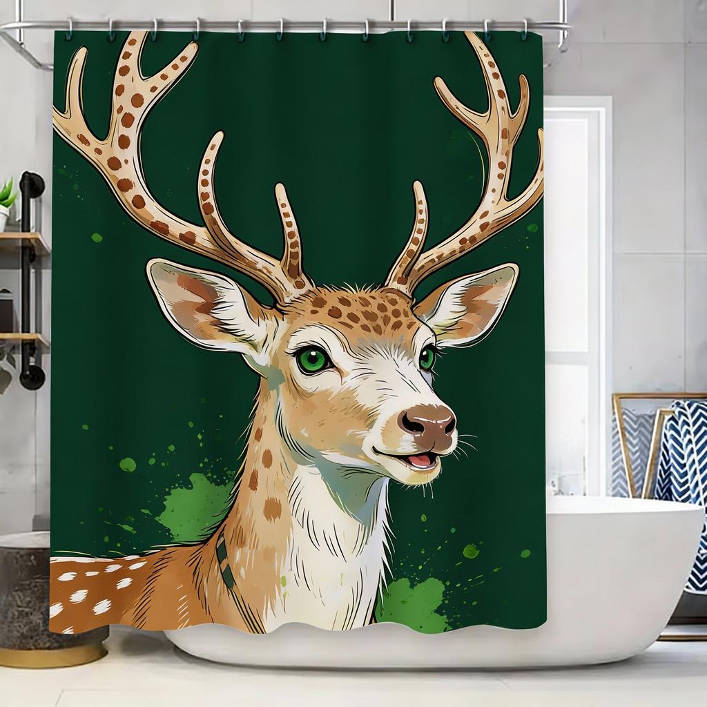 Goat Pattern Waterproof Mold-Proof Shower Curtain Creative Bathroom Curtain Unique Design Stylish Home Decor Complimentary Hook
