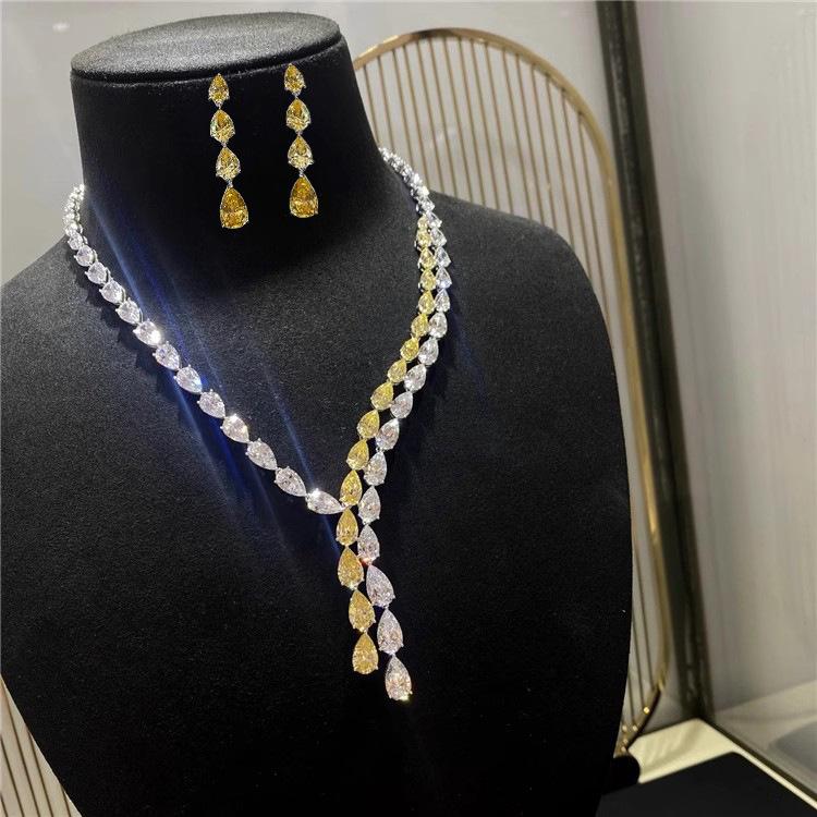 Gra High Jewelry Necklace Set Sexy Y-Shaped Yellow And White Diamond Mixed Chain Light Luxury Color Treasure Stud Earrings Pendant Women