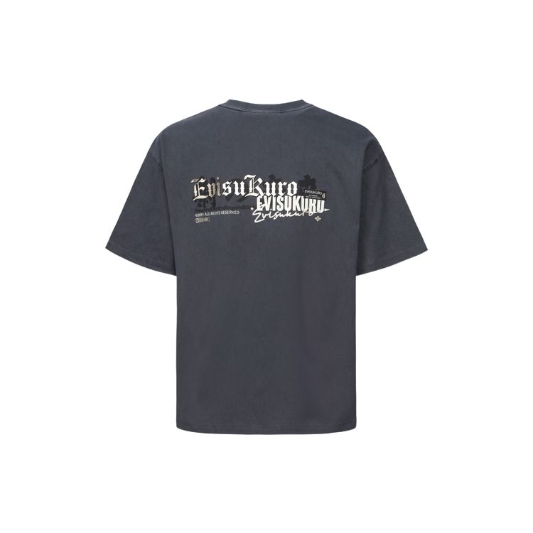 Evisu Aw23 Metallic Logo Print Oversized T-Shirt Men tops Dark-Gray 2EAGNM3TS5186BZCT