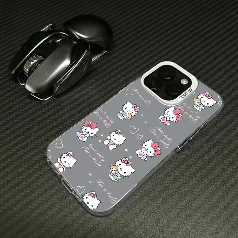 Full screen KT cat Internet celebrity Apple 12Promax mobile phone case iPhone11 cartoon 14Pro/16 colored silver 15Plus
