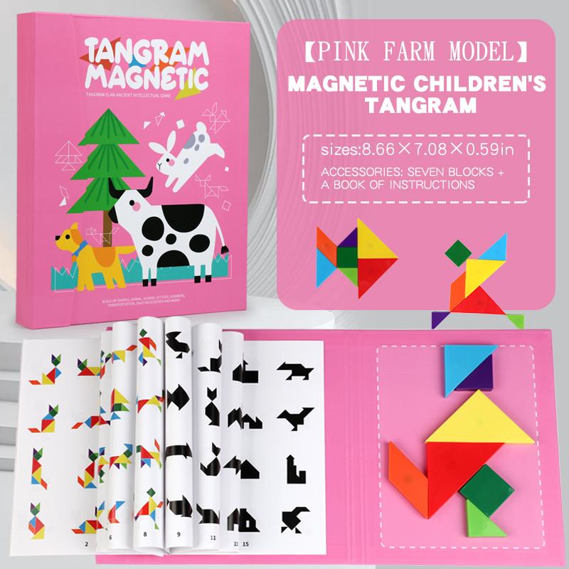 Wooden Jigsaw Magnetic Tangram Puzzle Book Educational Toys For Children Baby Kid Portable Montessori Learning Intelligence