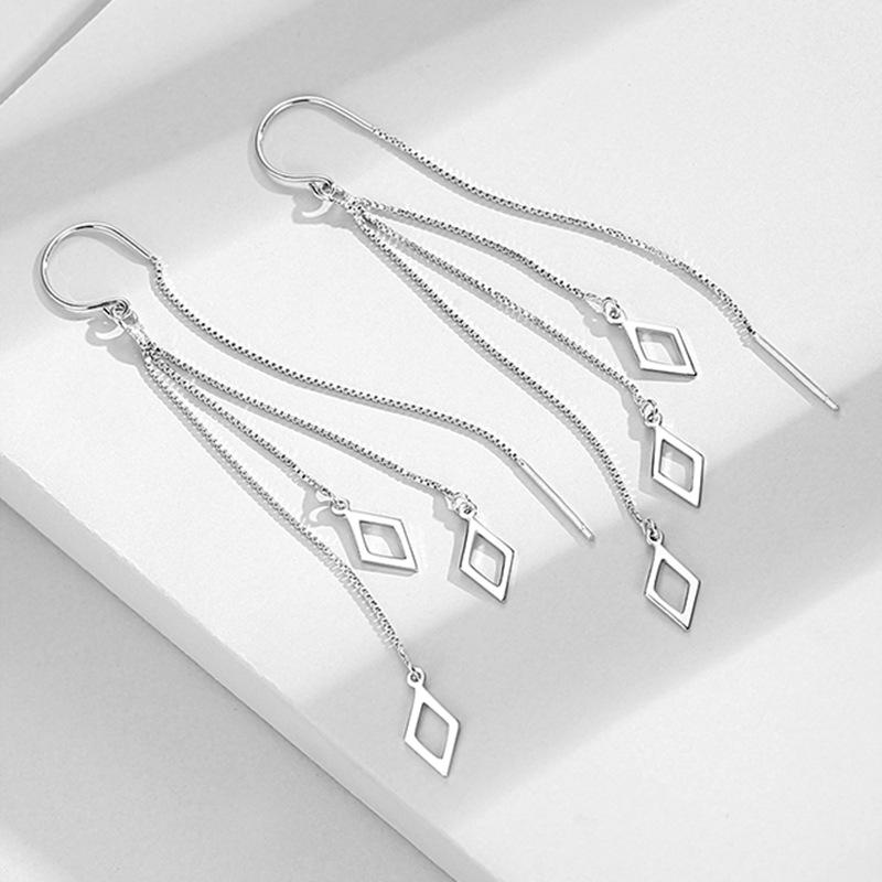 Korean Silver Needle Ice Flower Four-Leaf Clover Tassel Earrings