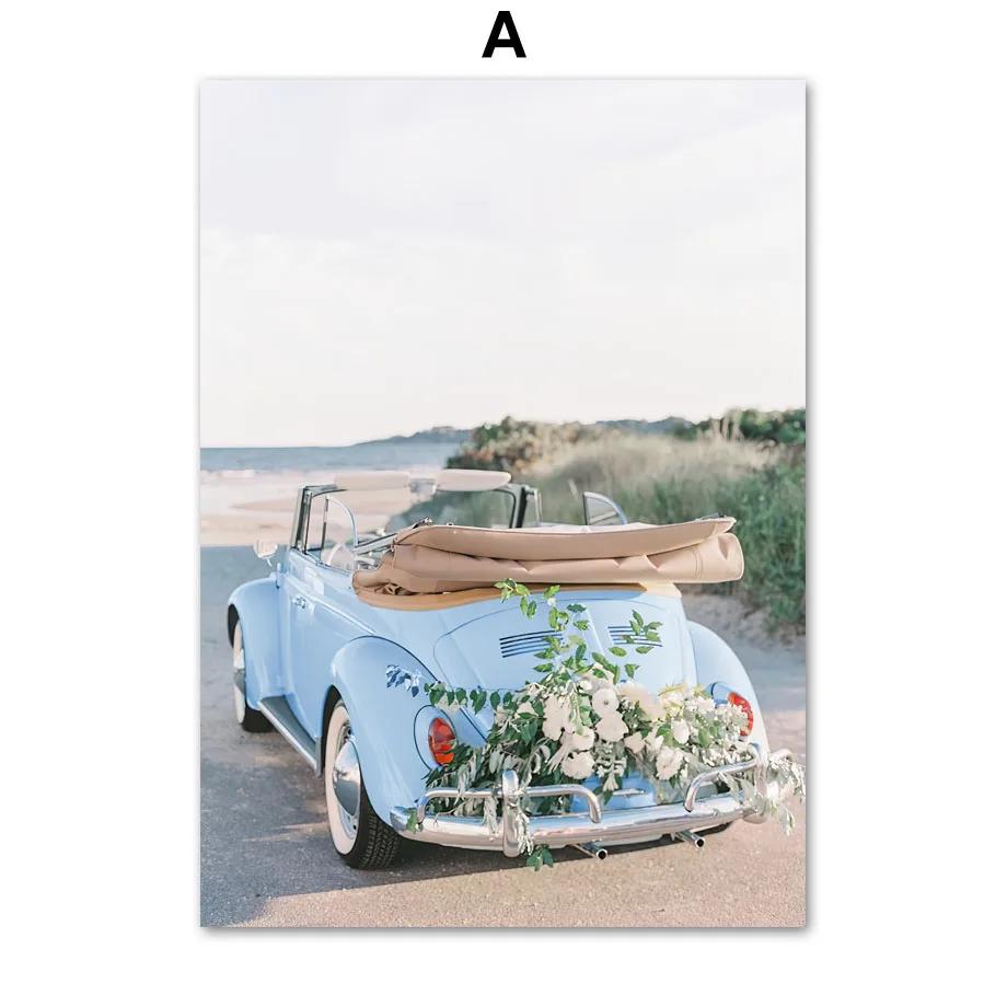 Leinwandmalerei Retro Auto Surfbretter Motorräder Heißluftballons Blumen Wandkunst und Druck Wandbilder Wohnzimmer Heimdekor