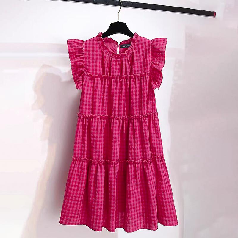 

ZANZEA Women Summer Round Neck Sleeveless Grid Print Tank Dress M