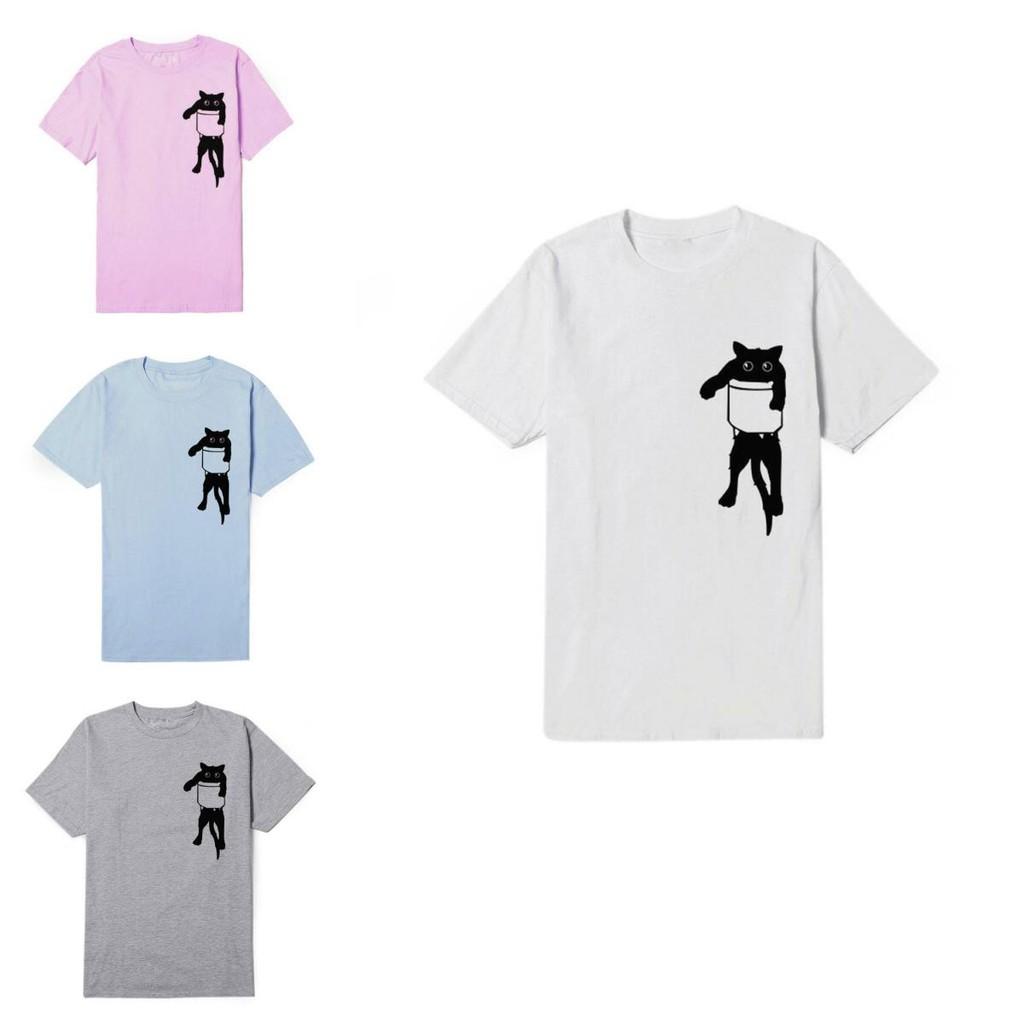 Comfortable Women Solid Simple Cat T-shirt With Relaxed Fit And Short Sleeves