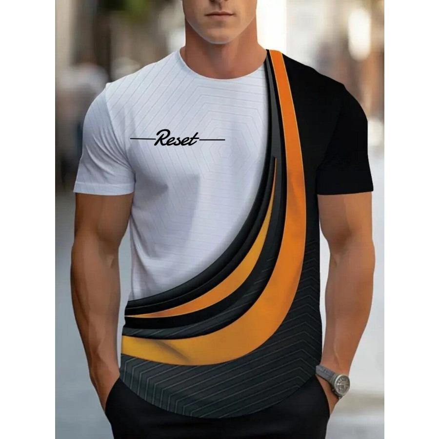 T-Shirt mit Rundhalsausschnitt und Farbverlauf, kurzärmelig, Alphabet-Aufdruck, lässige Wochenendkleidung für Männer und Teenager, Urlaubsorte, Frühling/Sommer/Herbst