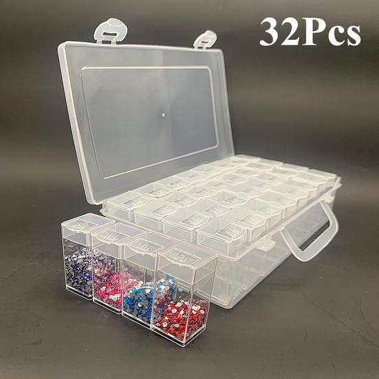 32/64 Grid Transparent Visible Organizer Bead Handle Separate Grids Diamond Painting Rhinestone Storage Box