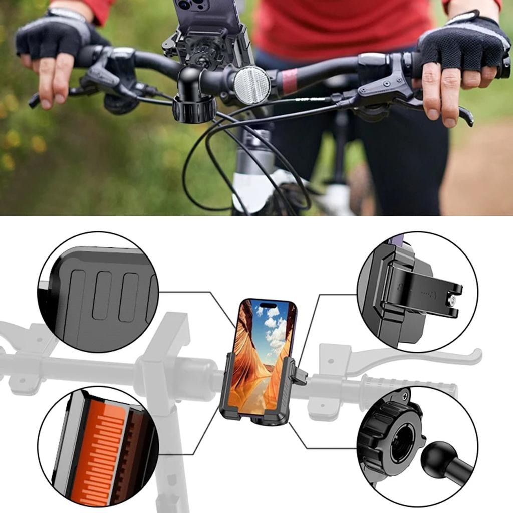 Motorcycle Phone Mount, One Hand Operation Bike Phone Mount, ATV Bicycles Scooters Cellphone Holder Clip