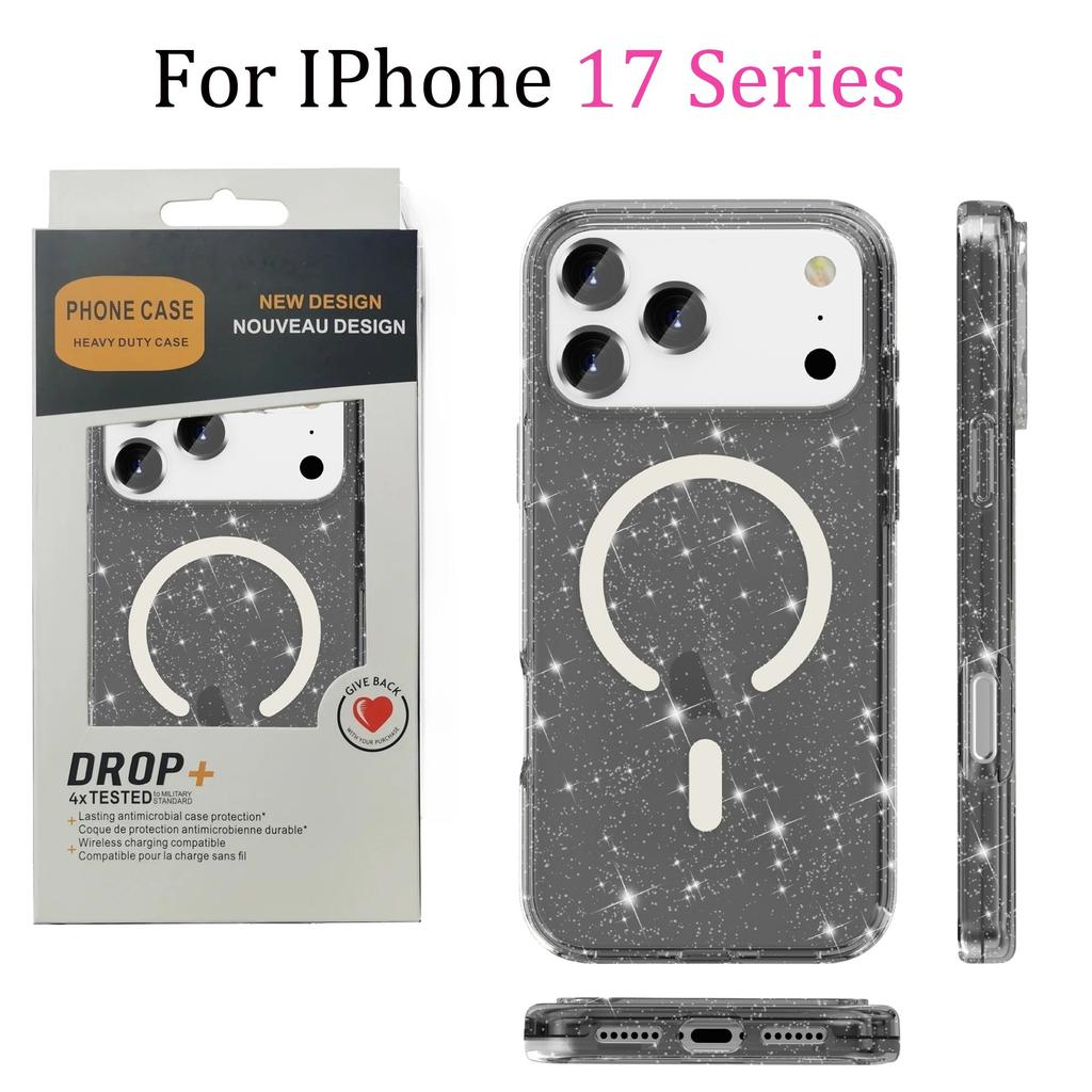 Minimalist Solid Color Glitter Transparent Armor for Magsafe Case for IPhone 17 Pro Max Air 16 15 14 13 Wireless Charging Ott Box Shockproof Cover