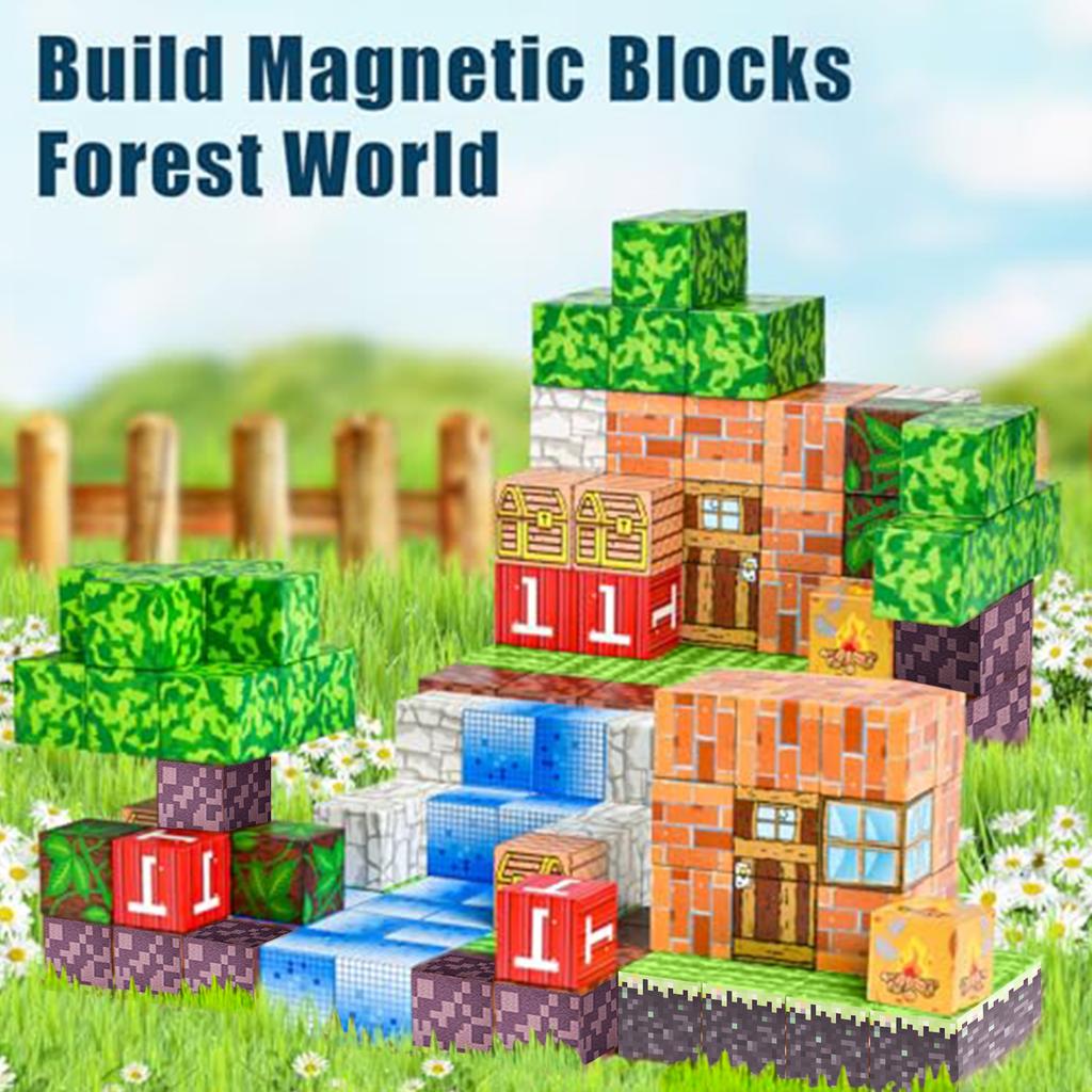 100 stk Magnetisk Byggekloss Skoghytte Leke Sett for Barn Alder 3+ År Puslespill Leker Perfekte Barnebursdagsgaver