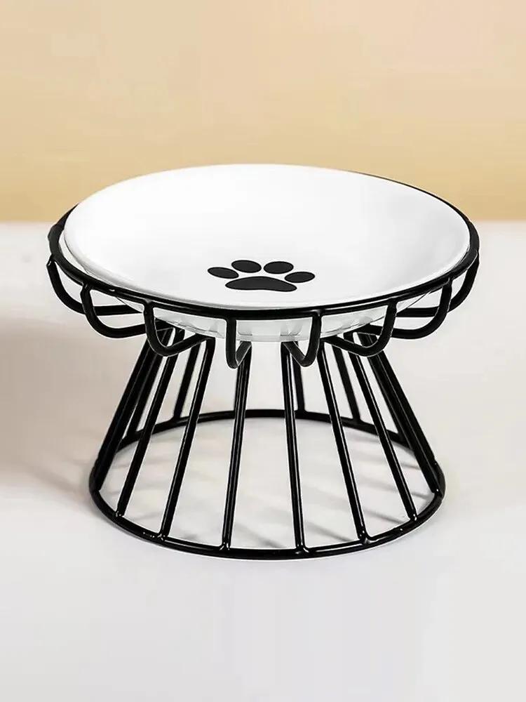 

1Set Pet Ceramic Bowl Iron Rack Cat Food Snacks Canned Plate Anti-black Chin Anti-turning Water Does Not Leak Easy To Eat чёрный