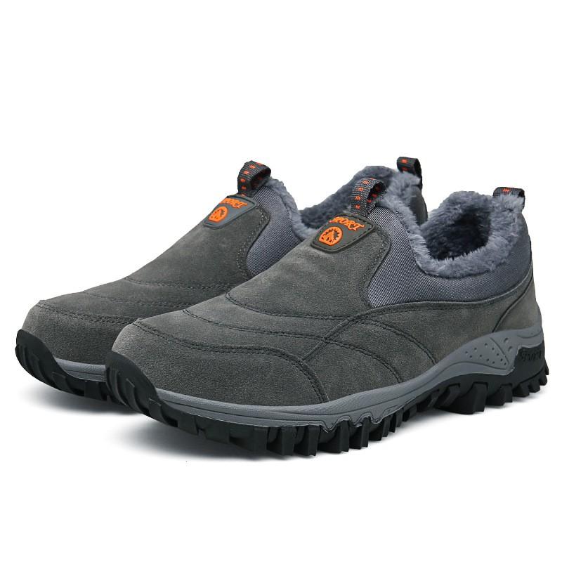 Mens Warm Fleece-Lined Slip-On Cotton Shoes Winter Outdoor Casual Sneakers