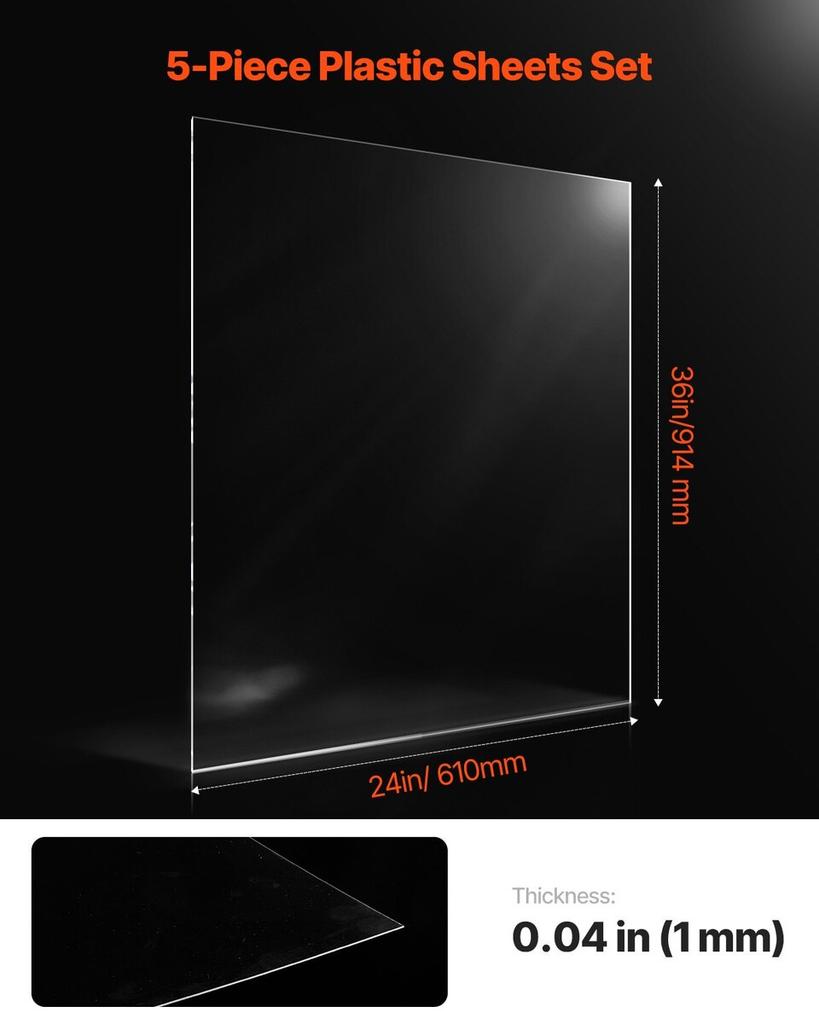 5-Pack PET/Plexiglass Sheets 24 X 36 Inch Plastic Sheets 0.04 Inch Thick