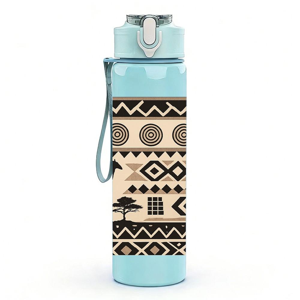 1PC Ethnic Tribal Animal Pattern Print 750ml Color Plastic Sports Water Bottle Leakproof Flip Straw Lid Suitable for Sports Office Home Use