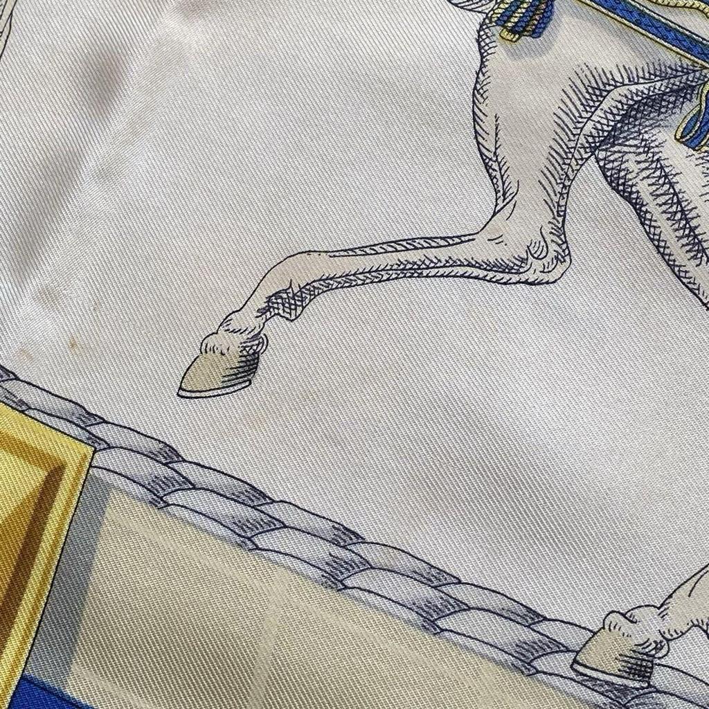 Used HERMES Grand Apparat Hermes Ceremonial Horse Scarf Silk Carr 90 Blue Large Vintage