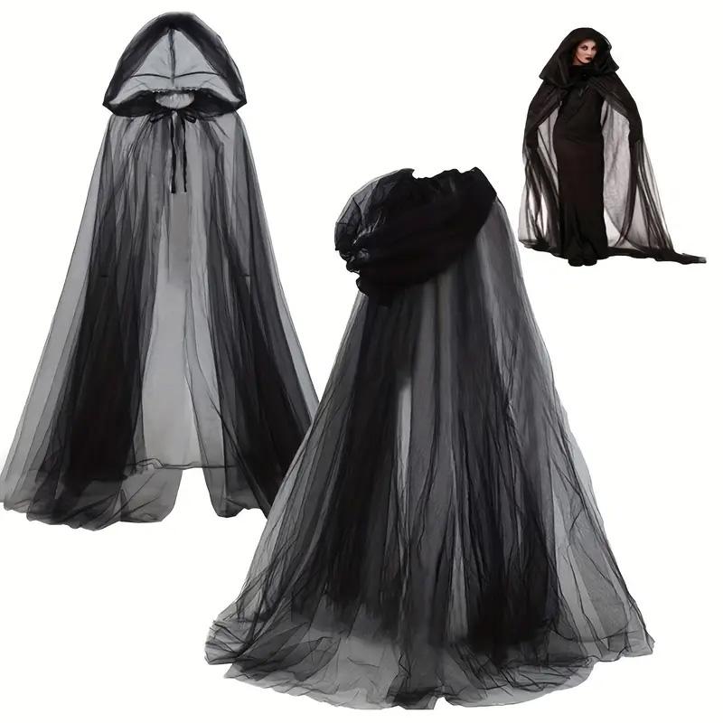 1 X Gothic Elegant Double Layer Sheer Mesh Shawl - Full Coverage Black and White Tassel Witch Vampire Cape, Suitable for Hallowe