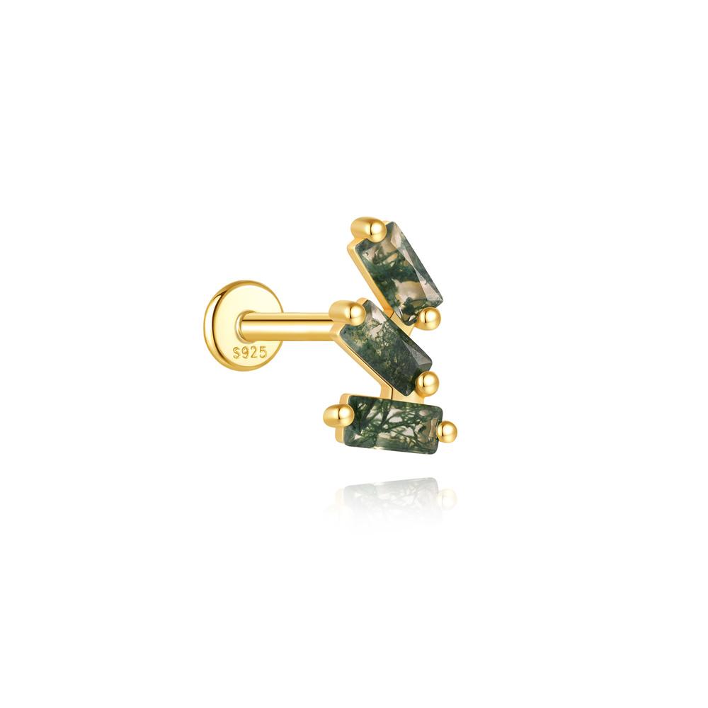 CANNER 1PC Natural Water Grass Horse Eye Zircon 925 Silver Piercing Earrings For Women Ins Simple Green Moss Earring