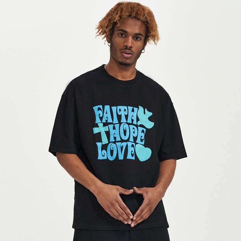 Latest Summer Mens Clothing Short-sleeved T-shirt Mens Round Neck American Comfortable Fit Couples Top Pure Cotton L чёрный