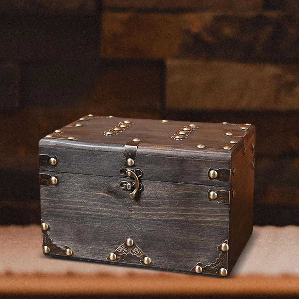 Retro Design Storage Box Jewelry Organizer Case Carfting Wooden Treasure Chest Vintage Style for