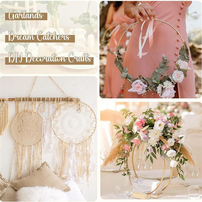 Fresh 12In Metal Floral Hoop Centerpiece Ribbon Wood Stands Fit For Table Decoration Metal+Wood Wall Hanging 5PCS